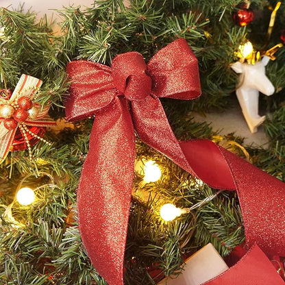 CT CRAFT LLC Glitter Wired Ribbon 2.5" x 20 Yards Red for Christmas Home Decor Bow Gift Wrapping DIY Crafts Wreath