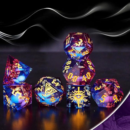 The Eye of Mystery Liquid Core DND Dice Set – Unique Resin Dice Set for Dungeons & Dragons – Red Blue Galaxy Dice Set for D&D Gifts