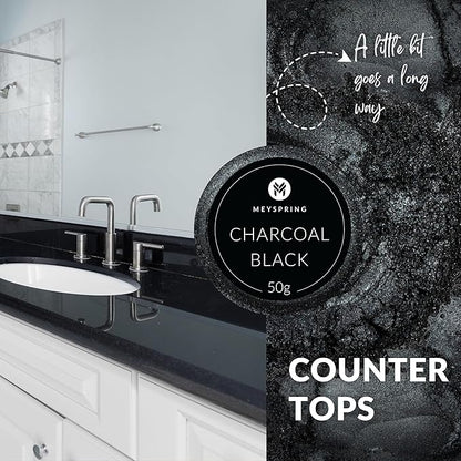 MEYSPRING Charcoal Black Mica Powder for Epoxy Resin - 50 Grams - Great for Resin Art and UV Resin - Epoxy Resin Color Pigment