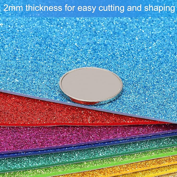 PATIKIL 2mm(1/10") Thick Non Adhesive Glitter Foam Sheet 16x24inch(40x60cm) Light Green, EVA Shiny Foam Board for Craft, 6 Pcs