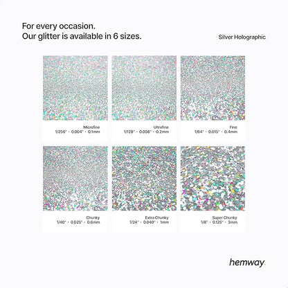 Hemway Polyurethane & Epoxy Glitter Metallic Crystal Flake Additive for Flooring, Jewellery Making, Tumblers and Resin 100g / 3.5oz - Ultrafine (1/128" 0.008" 0.2mm) - Silver Holographic