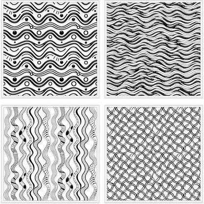 CHGCRAFT 4 Pcs Artistic Wavy Polymer Clay Texture Sheets Wavy Lines Silicone Texture Stamp Seamless Pattern Modeling Pattern Pad Sheets for Jewelry and Earrings Tools, 5.5x5.5 inch