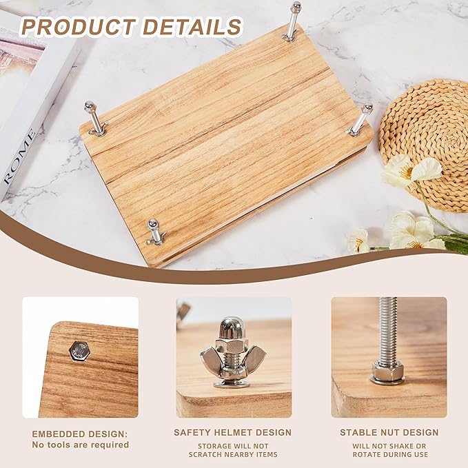 Wooden Book Press - 13''x7.9'' Book Press with Non-Slip Round Foot Pads, Ideal for Bookbinding Press, Paper Press, Bookbinding Machine and DIY Projects