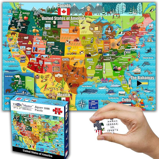 Think2Master Colorful United States Map 1000 Pieces Jigsaw Puzzle for Kids 12+, Teens, Adults & Families. Great Educational Gift for Interest in The USA Map. Size: 26.8” X 18.9”