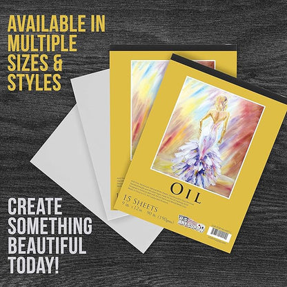 U.S. Art Supply 9" x 12" Premium Heavy-Weight Oil Painting Pad (2 Pack, 30 Sheets Total) - 90lb (190gsm) - Oil Pastel Paper for Students and Adults