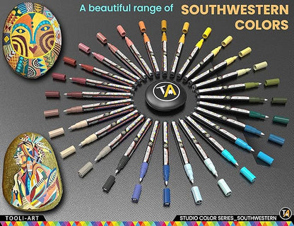 28 Southwestern Colors Acrylic Paint Pens Studio Color Series Markers Set 0.7mm Extra Fine Tip, Rock Painting, Glass, Mugs, Wood, Metal, Canvas, DIY, Detailing. Non Toxic, Waterbased, Quick Drying