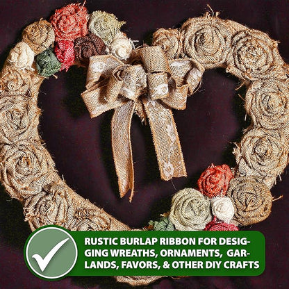Mandala Crafts Red Burlap Wired Ribbon 2.5 Inches Wide Jute Ribbons for Crafts - 10 Yds Roll Rustic Burlap Wrap Trim Ribbons for Wreaths Bows Party Decoration