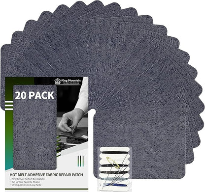 KING MOUNTAIN Iron-on Repair Patch 20 Pcs Pack,Denim Patches for Jeans Kit 3" by 4-1/4",100% Cotton Denim Iron-on Repair Patch, Jeans and Clothing Repair and Decoration Kit (Blue)
