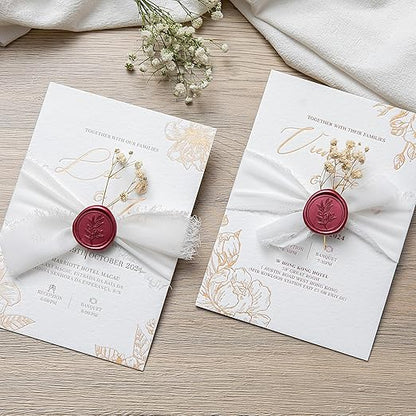 PONATIA Burgundy Wax Seal Stickers - 50 Pcs Self-Adhesive Envelopes Wax Seals for Wedding Invitations, Party Invitations, Gift Wrapping, Wine Bottle Decor