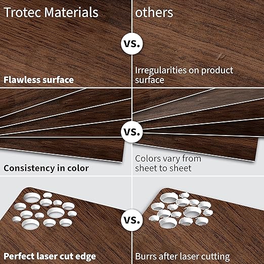 Trotec TroLase | 12"x24"x1/16", 4 Pcs | English Walnut/White | 2 Ply | Modified Acrylic | Laser Engraving Double Color Plastic Sheet | Engraving Blanks for Laser, Saw, Guillotine | Made in USA