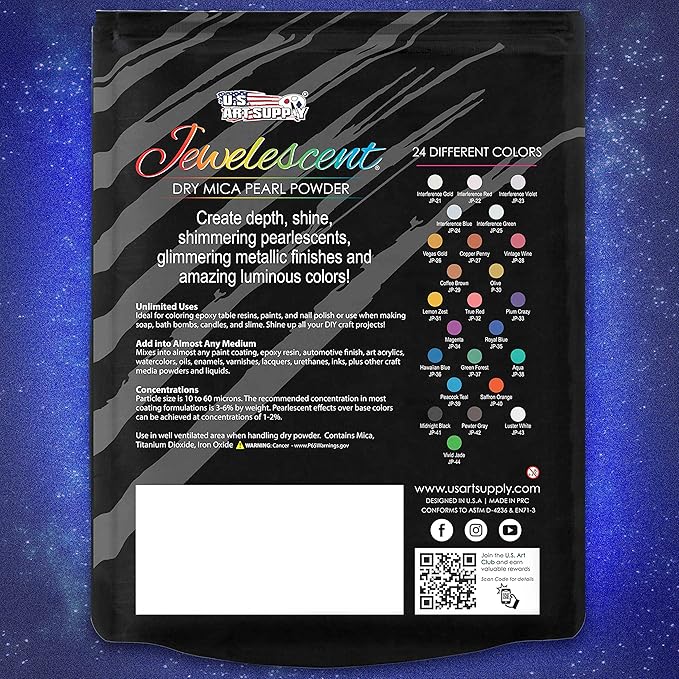 U.S. Art Supply Jewelescent Mica Pearl Pigment Powder, Pewter Grey 3.5 oz (100g) Pouch - Cosmetic Grade, Epoxy Resin Color Pigment, Mica Powder for Resin, Soap, Slime, Candle Dye, Art, Crafts
