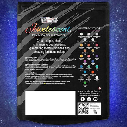 U.S. Art Supply Jewelescent Mica Pearl Pigment Powder, Midnight Black 3.5 oz (100g) Pouch - Cosmetic Grade, Epoxy Resin Color Pigment, Mica Powder for Resin, Soap, Slime, Candle Dye, Art, Crafts