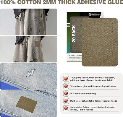 KING MOUNTAIN Iron-on Repair Patch 20 Pcs Pack,3" x4-1/4 100% Cotton Iron-on Repair Patch, 5 Shades of Clothing Repair and Decoration Kit (Five Browns)