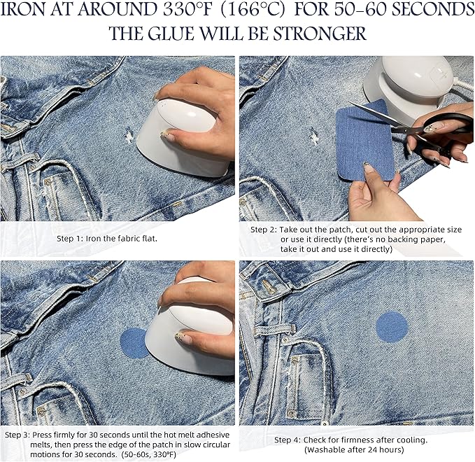 KING MOUNTAIN Iron-on Repair Patch,3"x60"100% Cotton Denim Iron-on Repair Patch, Jeans and Clothing Repair and Decoration Kit (Dark Blue)