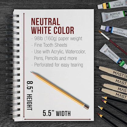U.S. Art Supply 5.5"x8.5" Mixed Media Sketchbook, 2 Pack (60 Sheets), 98 lb (160 GSM) - Spiral-Bound Pad with Perforated Acid-Free Paper - Artist Sketch Book for Drawing, Painting, Watercolor