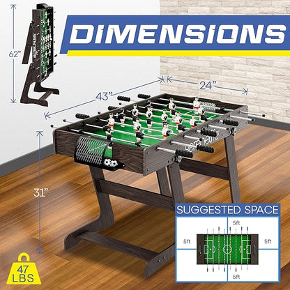 SereneLife Folding Foosball Table, 4’ x 2’ Full Competition Size Foldable Space Saving Table Soccer for Home, Arcade Game Room, for Indoor or Outdoor, Family Game Night, Perfect for Kids and Adults