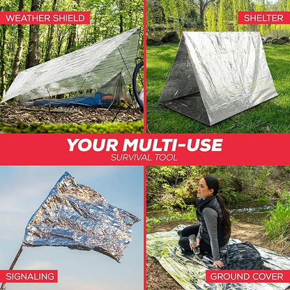 Mart Cobra Emergency Blanket 25-Pack Space Mylar Blankets Survival Gear and Supplies Reusable Thermal Camping Essentials Hiking First Aid Car Emergency Kit Prepper Foil Bug Out Bag Warm Cat Cold Snow