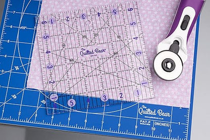 The Quilted Bear Quilting Rulers - Transparent Acrylic Non Slip Quilting, Patchwork & Sewing Ruler with Clear Black Lines & 30, 45 & 60 Degree Angles for Perfect Accuracy & Precision (2.5" x 2.5")