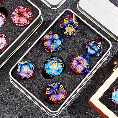 The Eye of Mystery Liquid Core DND Dice Set – Unique Resin Dice Set for Dungeons & Dragons – Red Blue Galaxy Dice Set for D&D Gifts