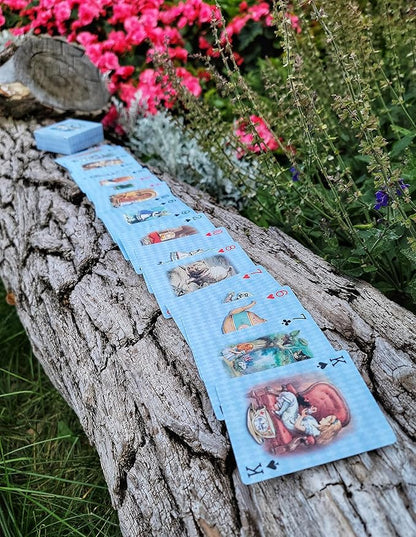 Blue Alice Adventures in Wonderland Playing Cards & Washi Tape Set - Stickers, Scrapbook Supplies, Crafts, Planner Accessories, Party Decor, Waterproof Card Games for Adults, Kids, Family & Travel