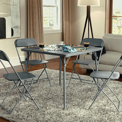 EMMA + OLIVER 33.5" Square Multipurpose Folding Card Table for 4 Players, Portable Square Folding Table with Padded Vinyl Top, Gray