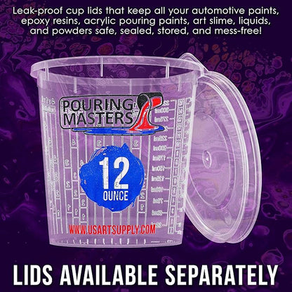 Pouring Masters 12 Ounce (350ml) Graduated Plastic Mixing Cups (Box of 20) - Paint Mixing Cups for Epoxy Resin, Art, Kitchen, Baking - Measurements in OZ and ML, 4 Different Measuring Ratios 1:1