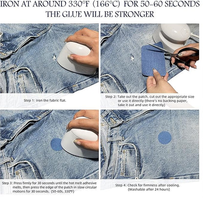 KING MOUNTAIN Iron-on Repair Patch 20 Pcs Pack,Denim Patches for Jeans Kit 3" by 4-1/4", 100% Cotton Denim Iron-on Repair Patch,Jeans and Clothing Repair and Decoration Kit (Five Color)